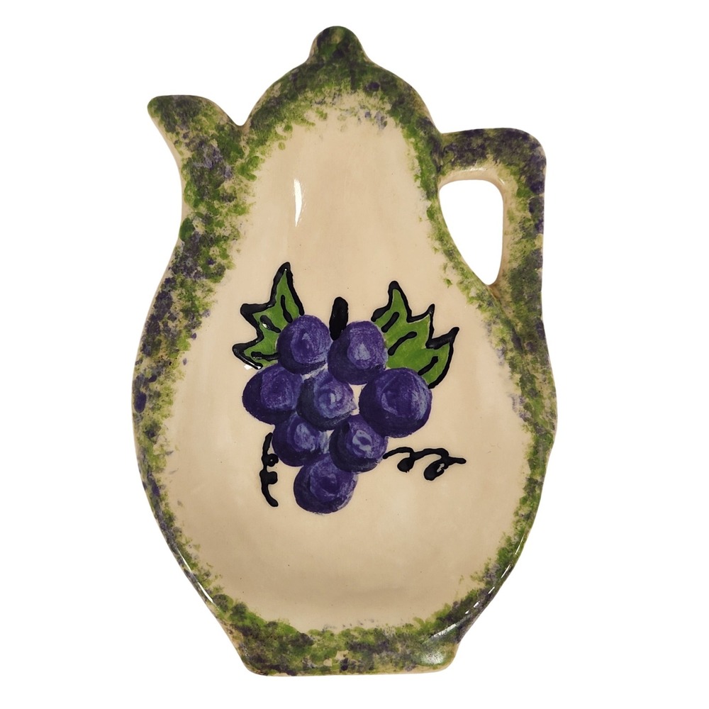 VTG 1999 Hand Painted‎ Grape Motif Spongeware Teabag Holder Tray 7" x 4" Signed